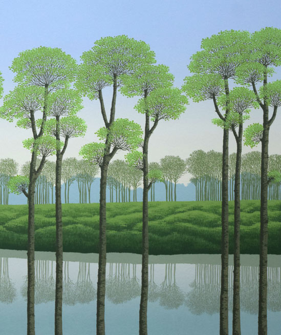 国武久巳「深緑の湖」シルクスクリーン版画　拡大画像2