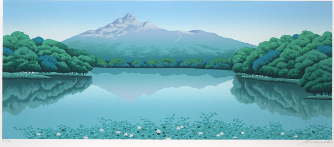 国武久巳「駒ヶ岳と小沼湖」シルクスクリーン版画　作品全体拡大画像
