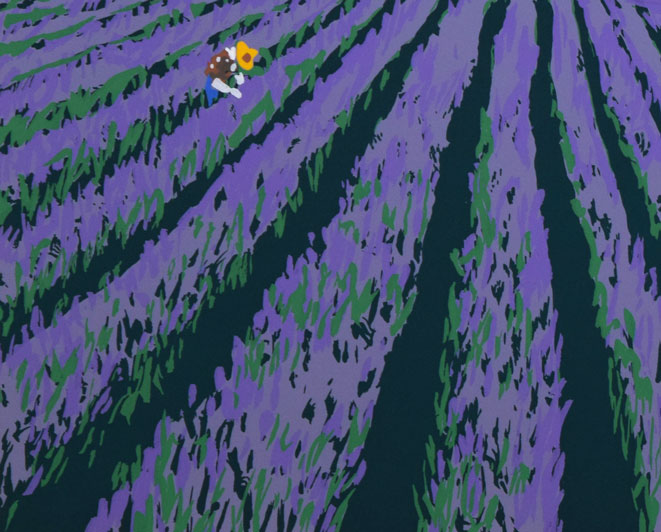 栗谷川健一「ラベンダーの丘」シルクスクリーン版画　拡大画像3