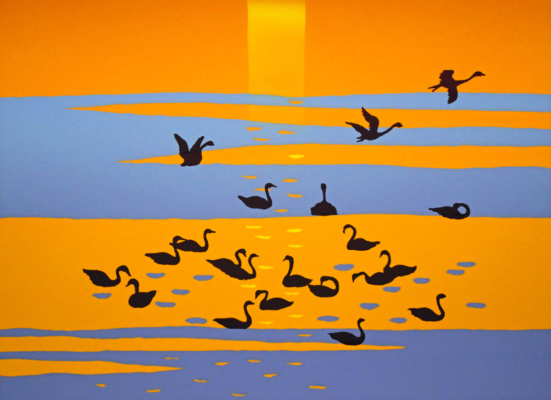 栗谷川健一「白鳥公園（涛沸湖）」シルクスクリーン版画　拡大画像3