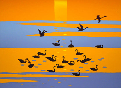 栗谷川健一「白鳥公園（涛沸湖）」シルクスクリーン版画　拡大画像3