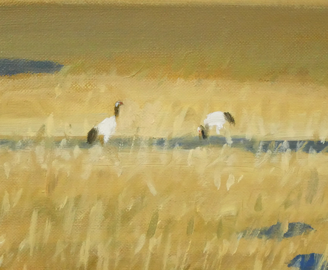 栗谷川健一「湿原の鶴（釧路）」油絵・F10号　拡大画像2