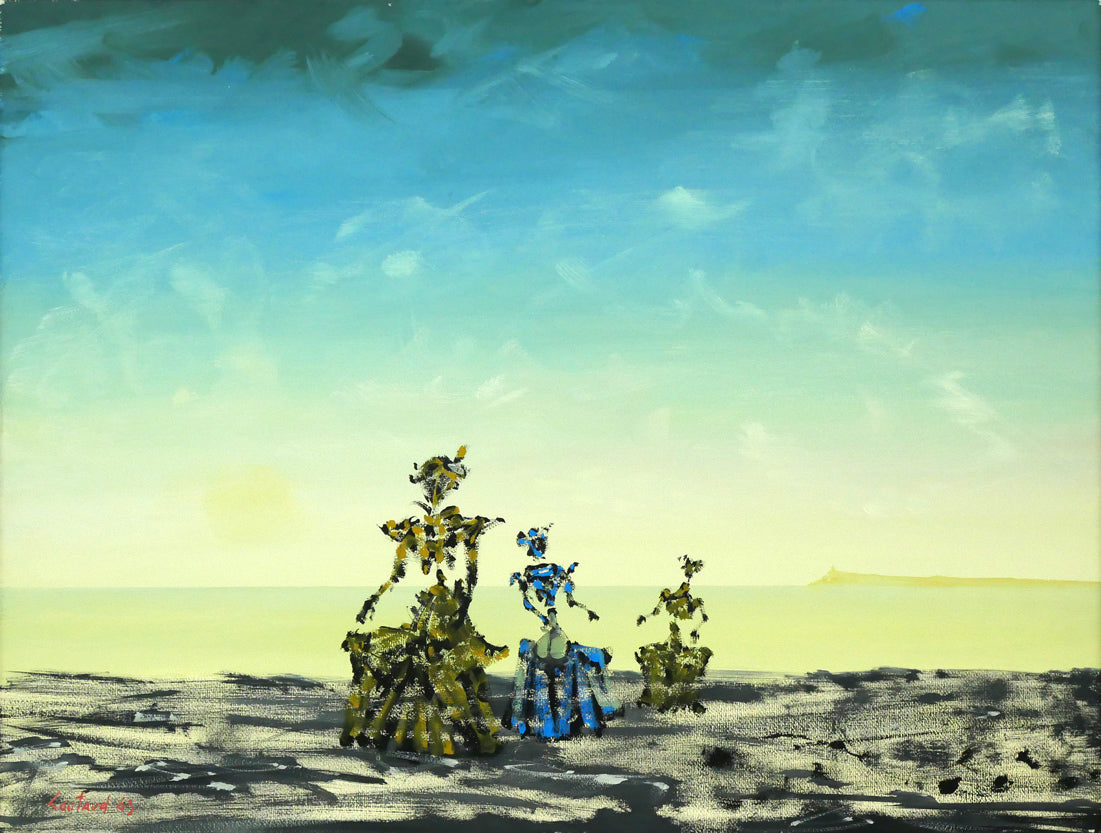 ルシアン　クートー(Lucien　COUTAUD)「海辺の三人の貴婦人」グワッシュ・12号　作品全体拡大画像