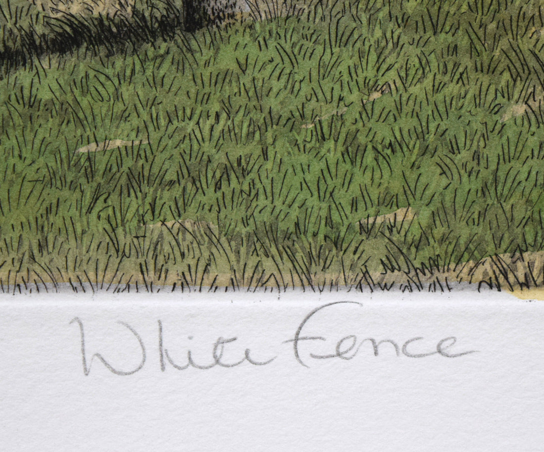 キャロル　コレット （Carol　COLLETTE）「White　Fence」銅版画に手彩色　タイトル拡大画像