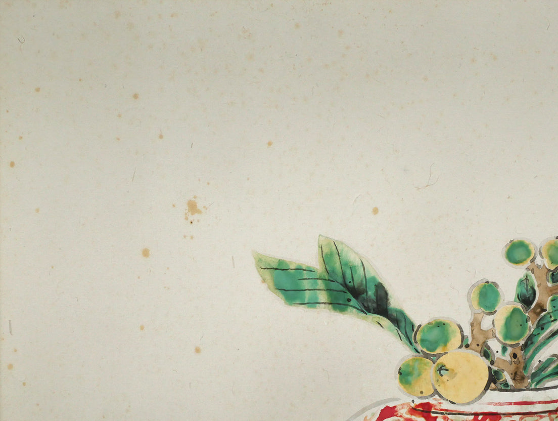 前田青邨「赤絵壷」日本画・P10号　拡大画像1