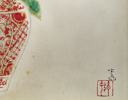 前田青邨「赤絵壷」日本画・P10号　拡大画像4
