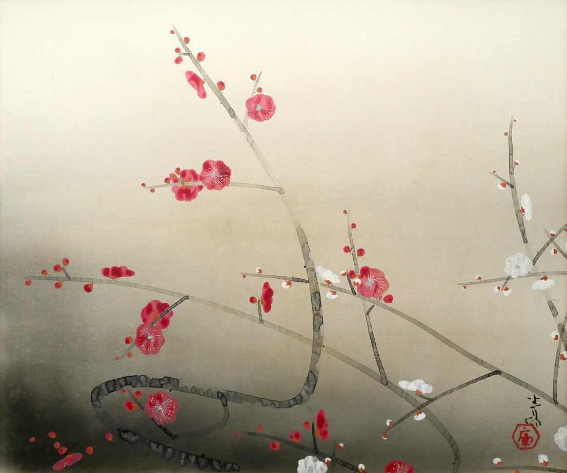 前田青邨「紅梅」日本画・10号大　作品全体画像