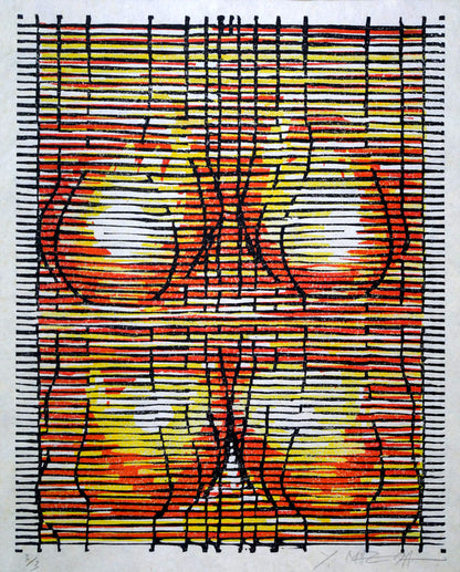真栄田義次「LA」木版画　作品全体画像