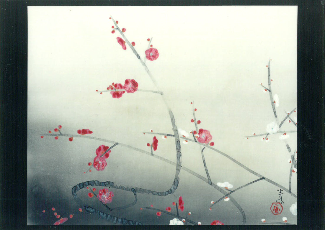 前田青邨「紅梅」日本画・10号大　東京美術俱楽部鑑定委員会　鑑定証書（裏）