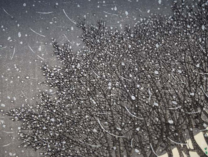 牧野宗則「雪月夜」木版画　拡大画像3