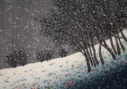 牧野宗則「雪月夜」木版画　拡大画像4