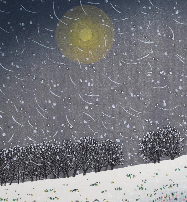 牧野宗則「雪月夜」木版画　拡大画像1