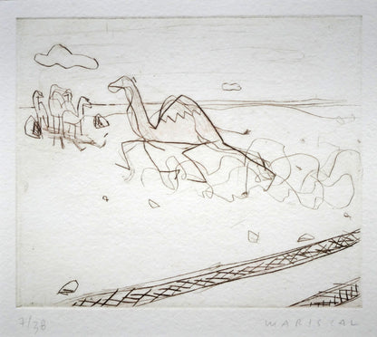 ハビエル　マリスカル（JAVIER　MARISCAL）「ラクダのいる風景」エッチング（銅版画）　作品全体画像