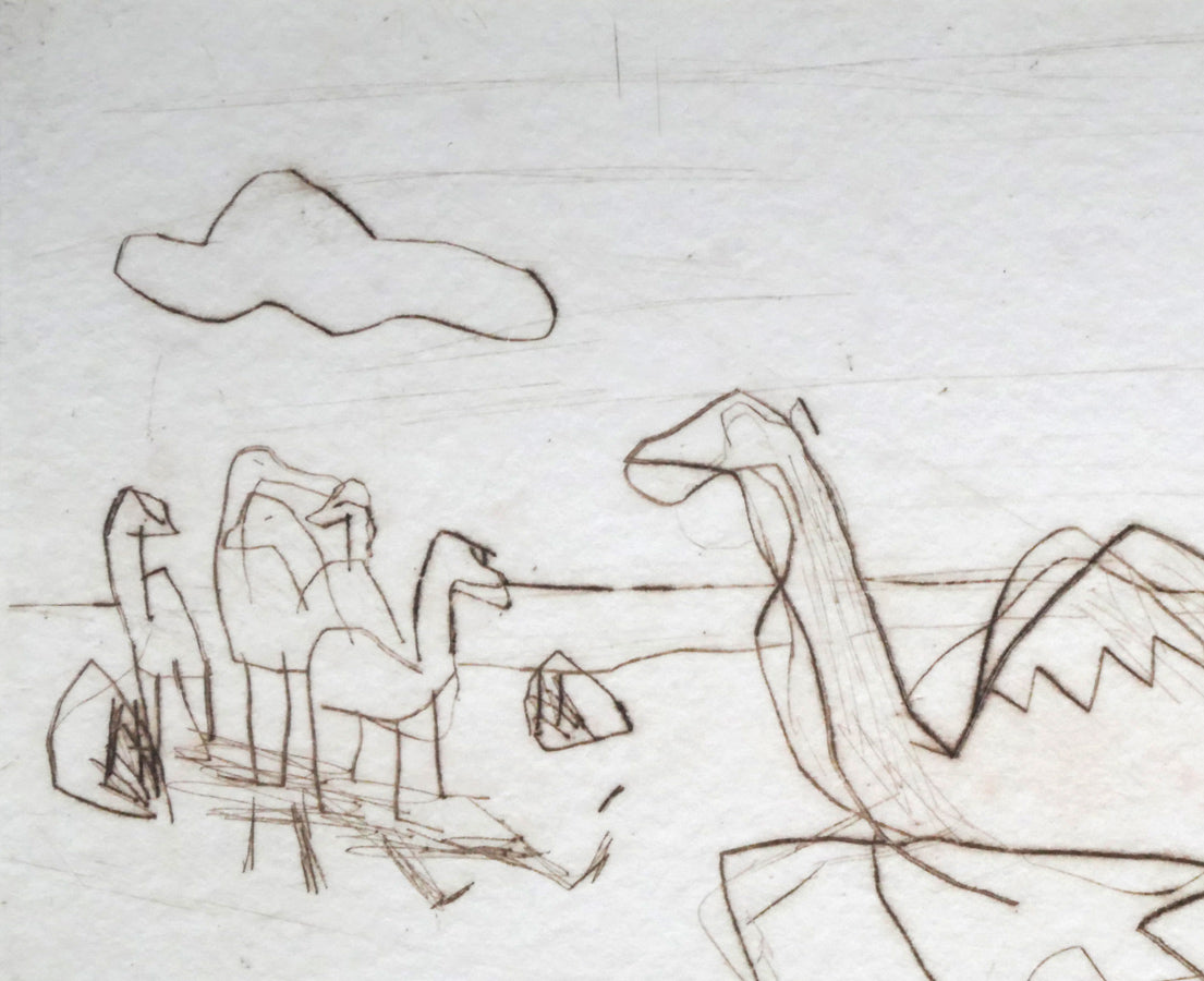 ハビエル　マリスカル（JAVIER　MARISCAL）「ラクダのいる風景」銅版画　拡大画像1