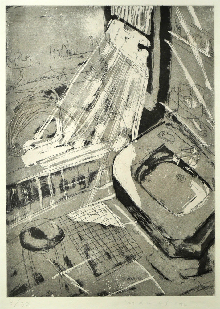 ハビエル　マリスカル（JAVIER　MARISCAL）「洗面台」エッチング（銅版画）　作品全体画像