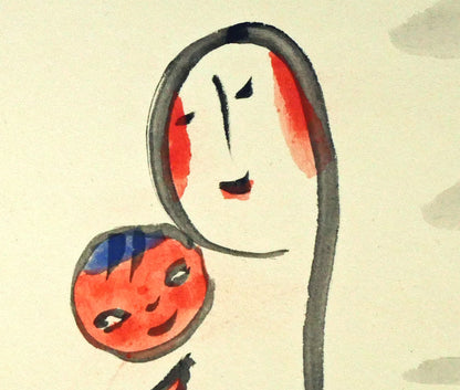 丸木俊「鳩と母子像」墨彩画　拡大画像6