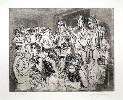 増田誠「レ・ミュジシャン」銅版画　作品全体画像