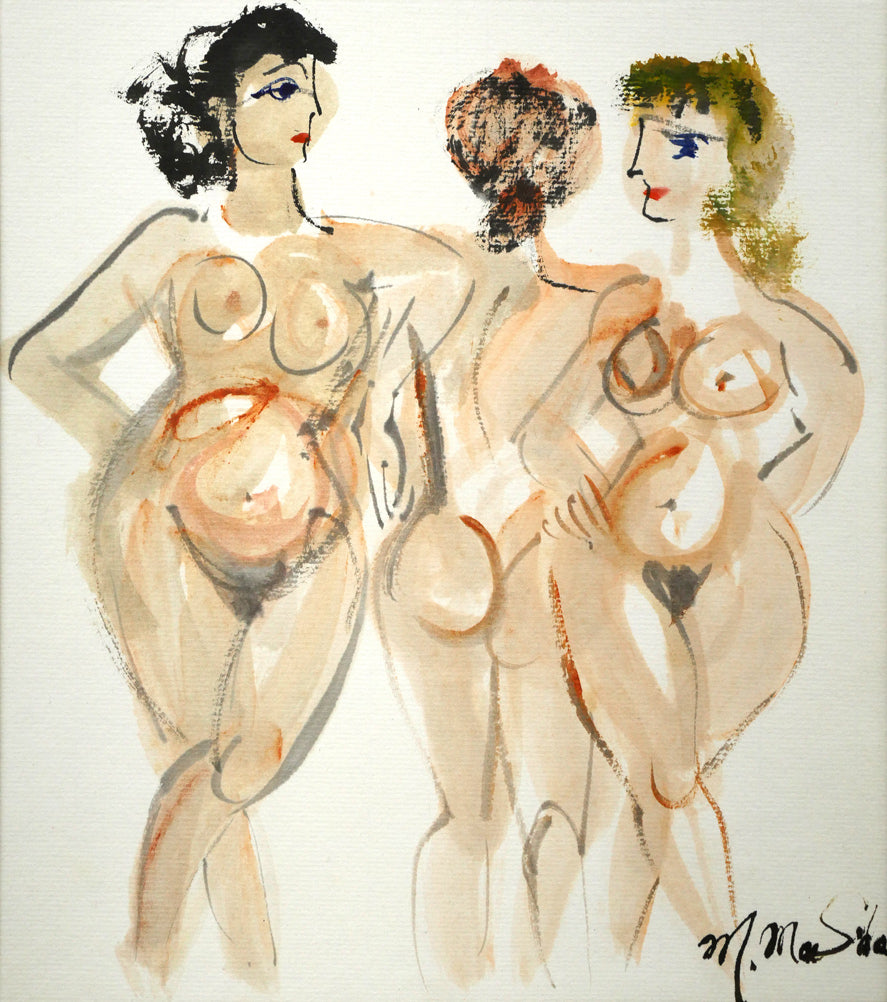 増田誠「裸婦（三人）」水彩画・色紙　作品全体画像