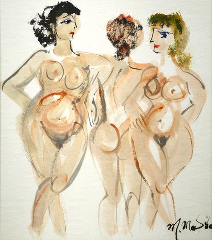 増田誠「裸婦（三人）」水彩画・色紙　作品全体画像