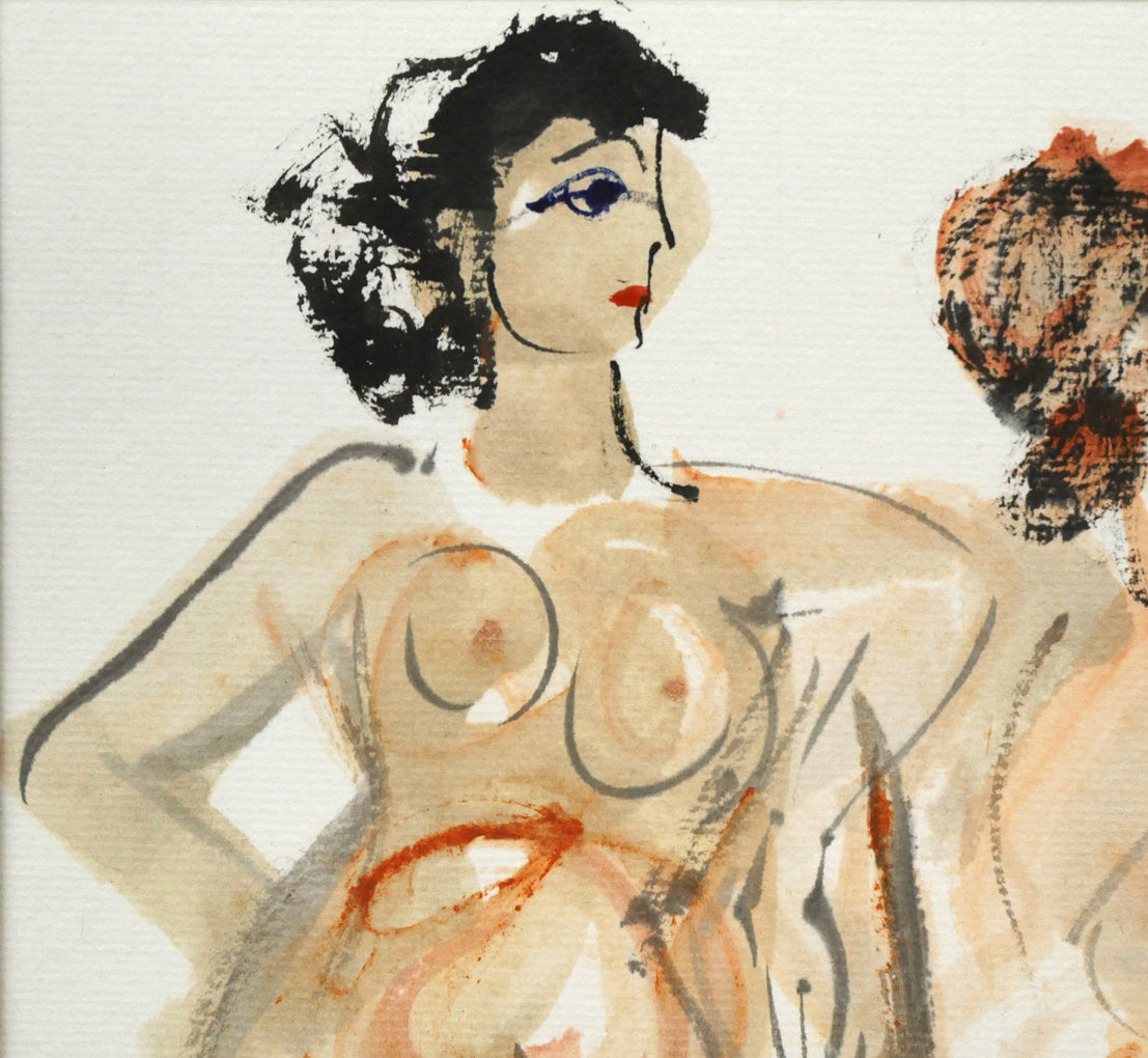 増田誠「裸婦（三人）」水彩画・色紙　拡大画像1