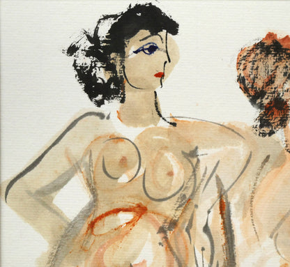 増田誠「裸婦（三人）」水彩画・色紙　拡大画像1