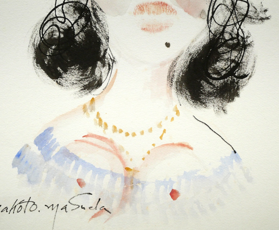 増田誠「少女」水彩画・色紙　拡大画像2