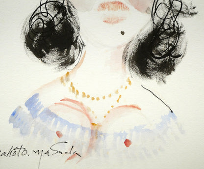 増田誠「少女」水彩画・色紙　拡大画像2