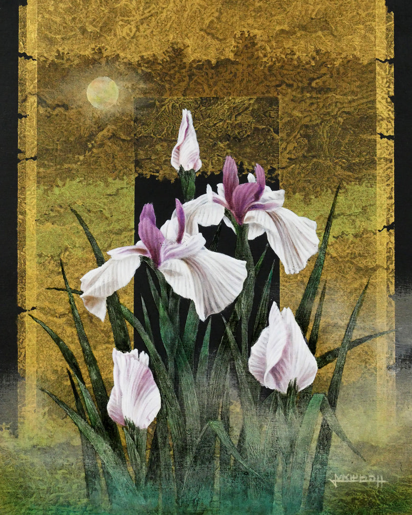 増本憲樹「大宰府の花開運縁起図（菖蒲寂韻）」油絵・F3号　作品全体画像