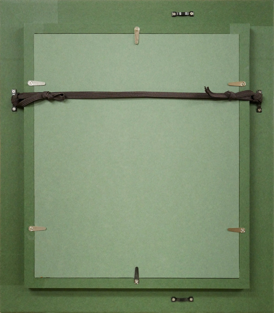 増本憲樹「大宰府の花開運縁起図（菖蒲寂韻）」油絵・F3号　額縁裏側画像