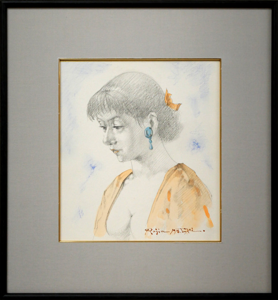 松樹路人「翡翠」水彩画・パステル併用・色紙額装