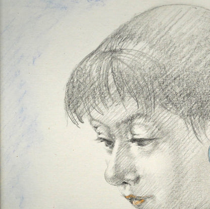 松樹路人「翡翠」水彩画・パステル併用・色紙額装　拡大画像1