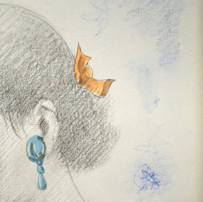 松樹路人「翡翠」水彩画・パステル併用・色紙額装　拡大画像3