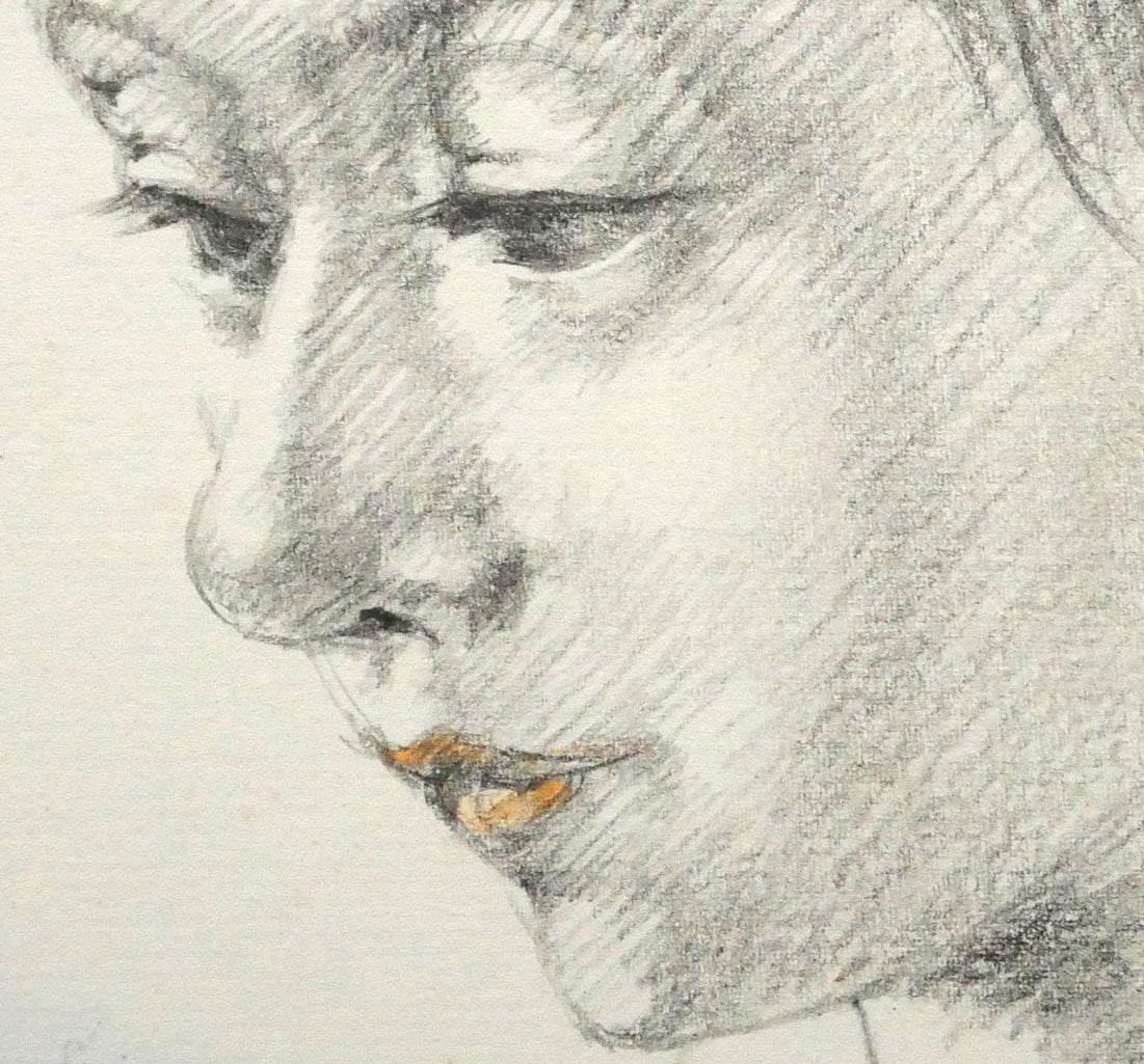 松樹路人「翡翠」水彩画・パステル併用・色紙額装　拡大画像2