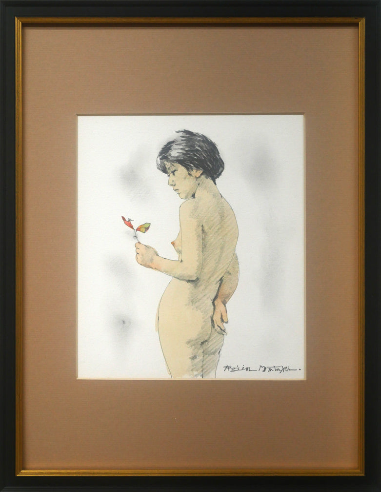 栗谷川健一「日本海の落日（積丹岬ローソク岩・別刷版）」版画