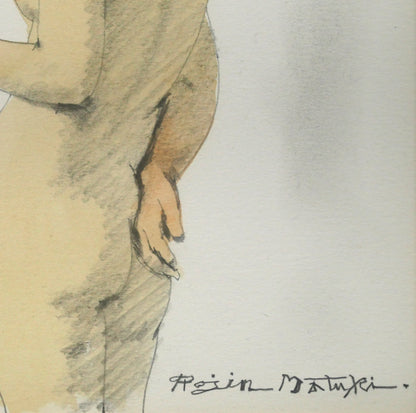 松樹路人「立像（裸婦）」水彩画・2号　拡大画像4