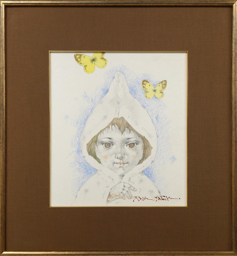 松樹路人「春光」水彩画・パステル併用・色紙額装