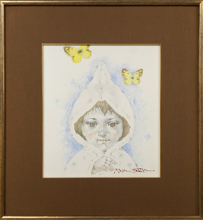 松樹路人「春光」水彩画・パステル併用・色紙額装