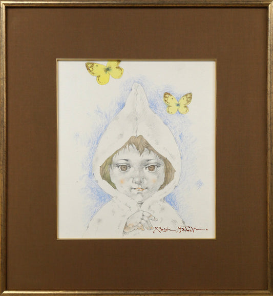 松樹路人「春光」水彩画・パステル併用・色紙額装