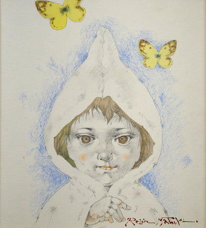 松樹路人「春光」水彩画・パステル併用・色紙額装　作品全体画像