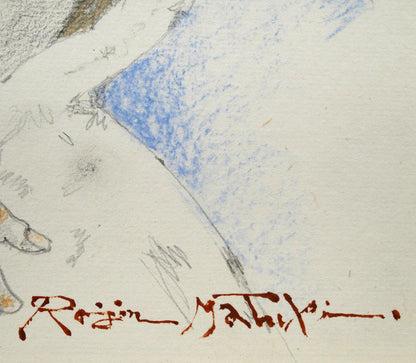 松樹路人「春光」水彩画・パステル併用・色紙額装　サイン画像