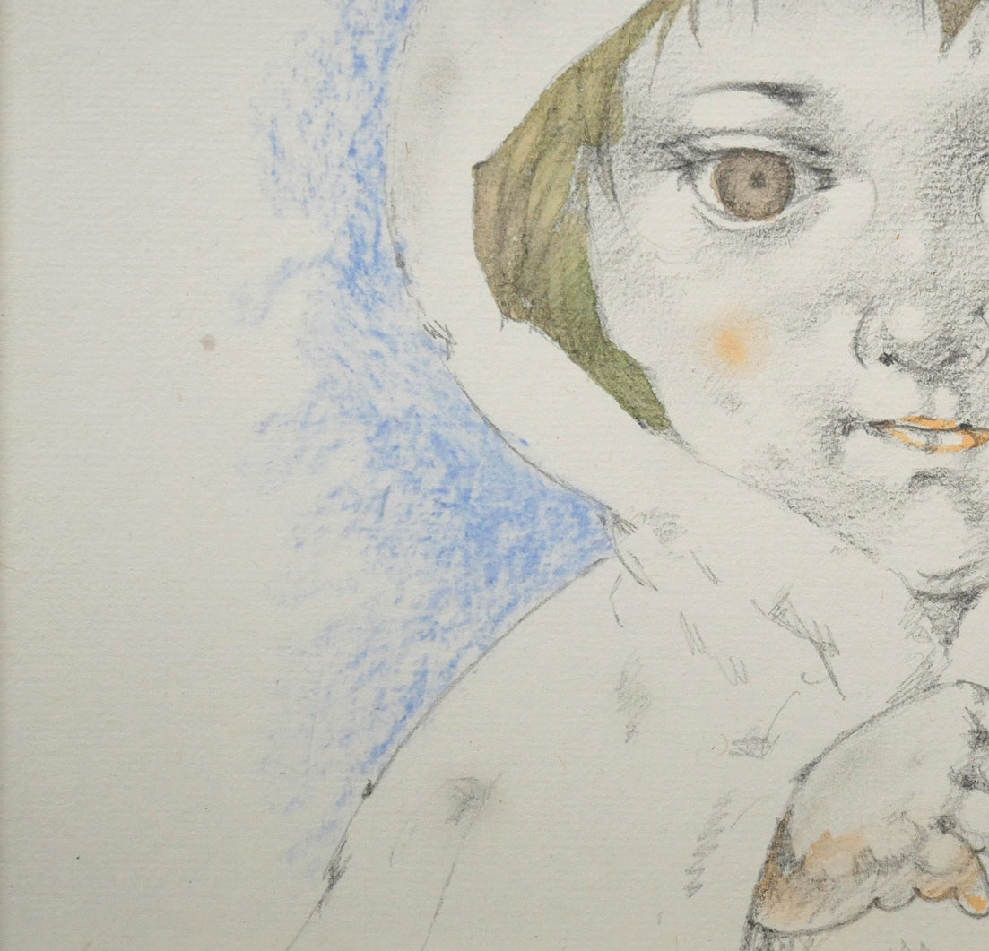 松樹路人「春光」水彩画・パステル併用・色紙額装　拡大画像3
