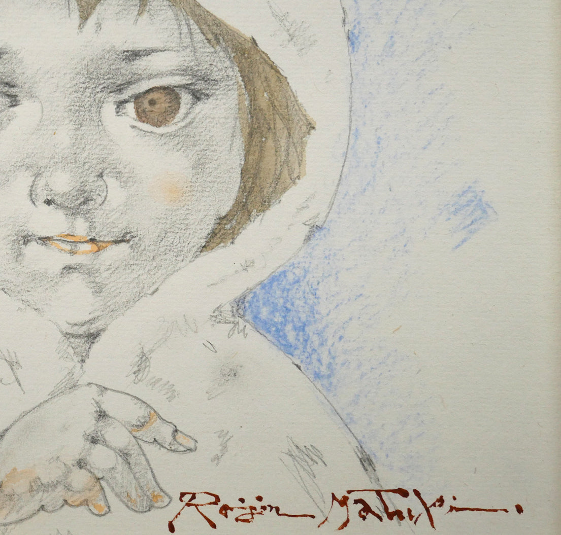 松樹路人「春光」水彩画・パステル併用・色紙額装　拡大画像4
