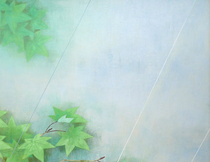 松本進「雨（オオルリ）」日本画・P12号　拡大画像2