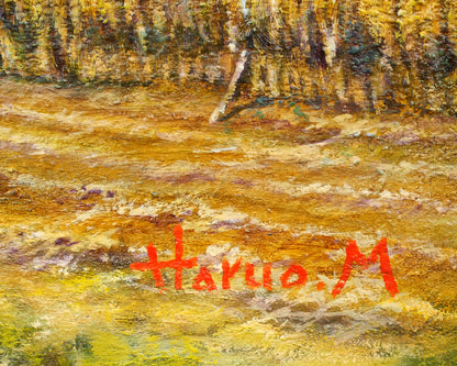 松本晴夫「錦秋」油絵・M10号　サイン拡大画像
