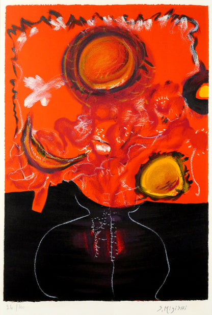 三岸節子「花（赤）」リトグラフ　作品全体画像