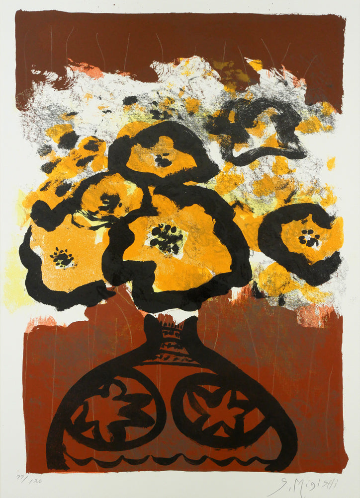 三岸節子「茶の花」リトグラフ　作品全体画像
