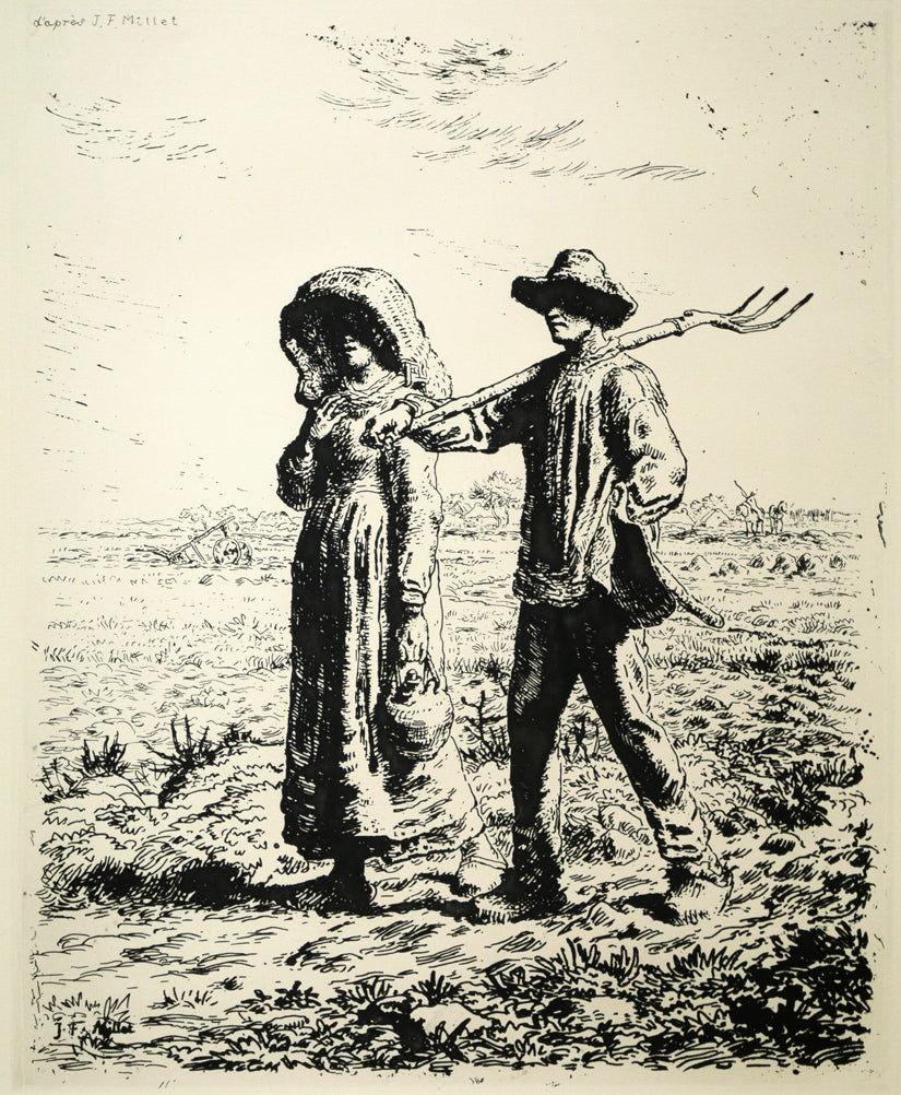 ジャン＝フランソワ　ミレー(Jean-François　MILLET)「仕事に出かける人」銅版画　作品全体拡大画像