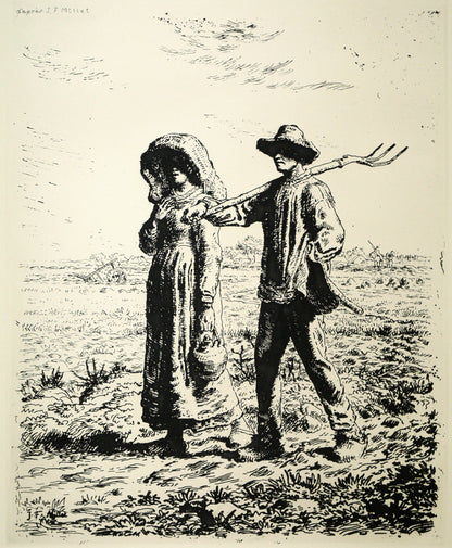 ジャン＝フランソワ　ミレー(Jean-François　MILLET)「仕事に出かける人」銅版画　作品全体拡大画像