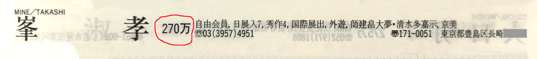 峯孝「新冠牧場にて（牛）」水彩画・色紙額装　1999年美術家名鑑掲載内容