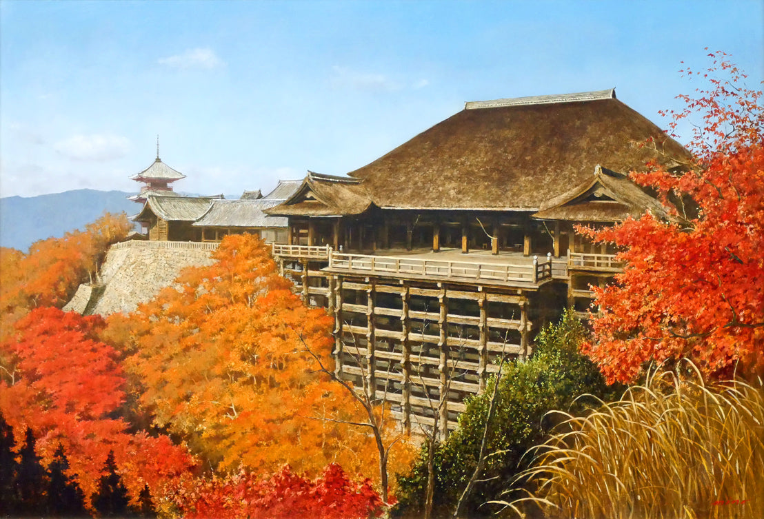 身野友之「紅葉・清水寺」油絵・M20号　作品全体画像